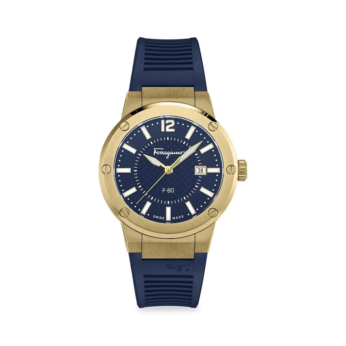 Salvatore Ferragamo Men`s 44mm F-80 Watch Yellow Gold Bracelet Blue SFHY00421 ⭐