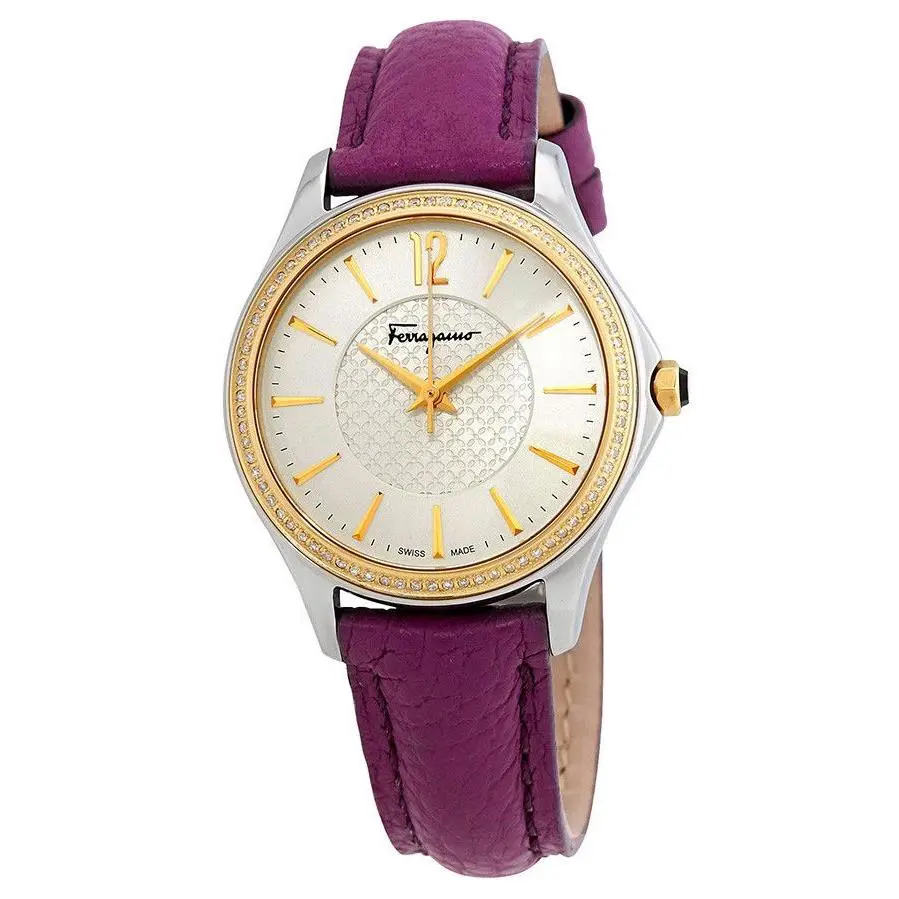 Salvatore Ferragamo Time Silver Dial Ladies Diamond Ladies Watch FFV030016 - Dial: Silver, Band: Purple