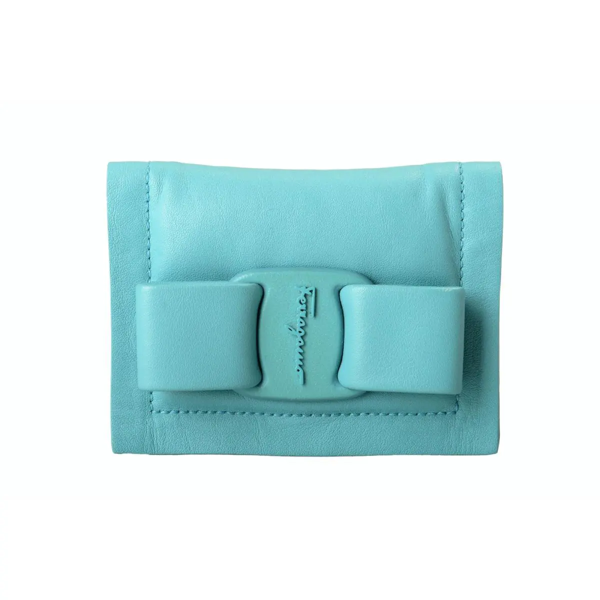 Salvatore Ferragamo Women`s Turquoise Logo Print Leather Card Case