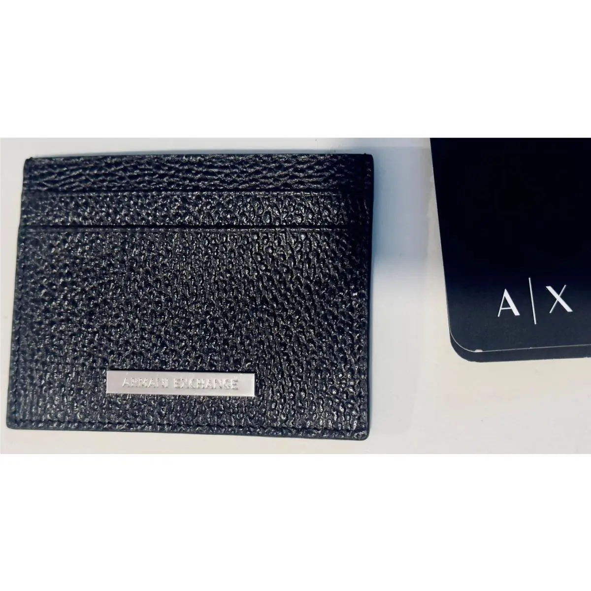 Armani Exchange Mens Signature Leather Plaque Logo Wallet