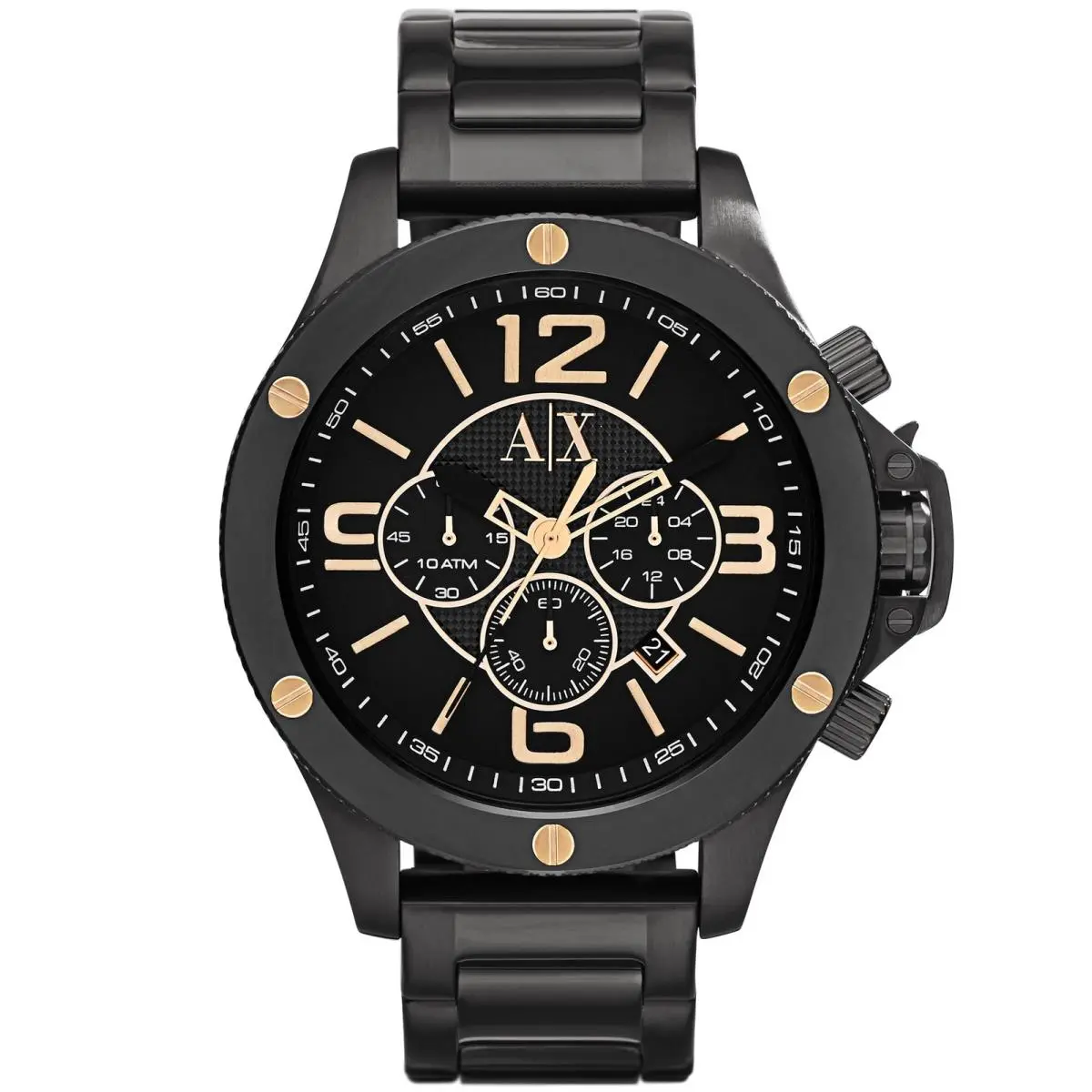 A X  Chronograph Men`s Watch Black 1SZ Black/gold Rivet by Armani Exchange
