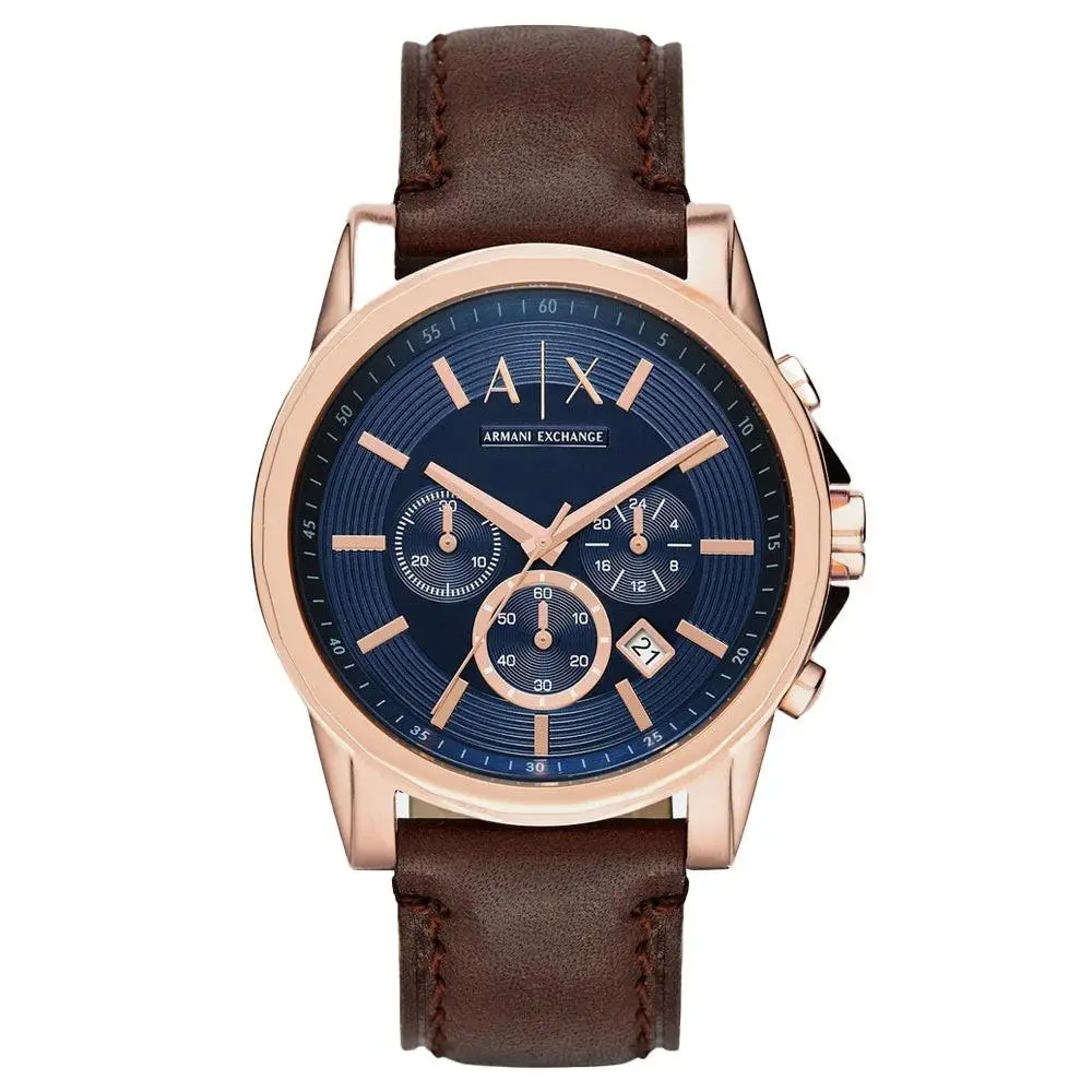 Armani Exchange Chronograph AX2508 Blue Dial Brown Leather Strap 46MM Mens Watch
