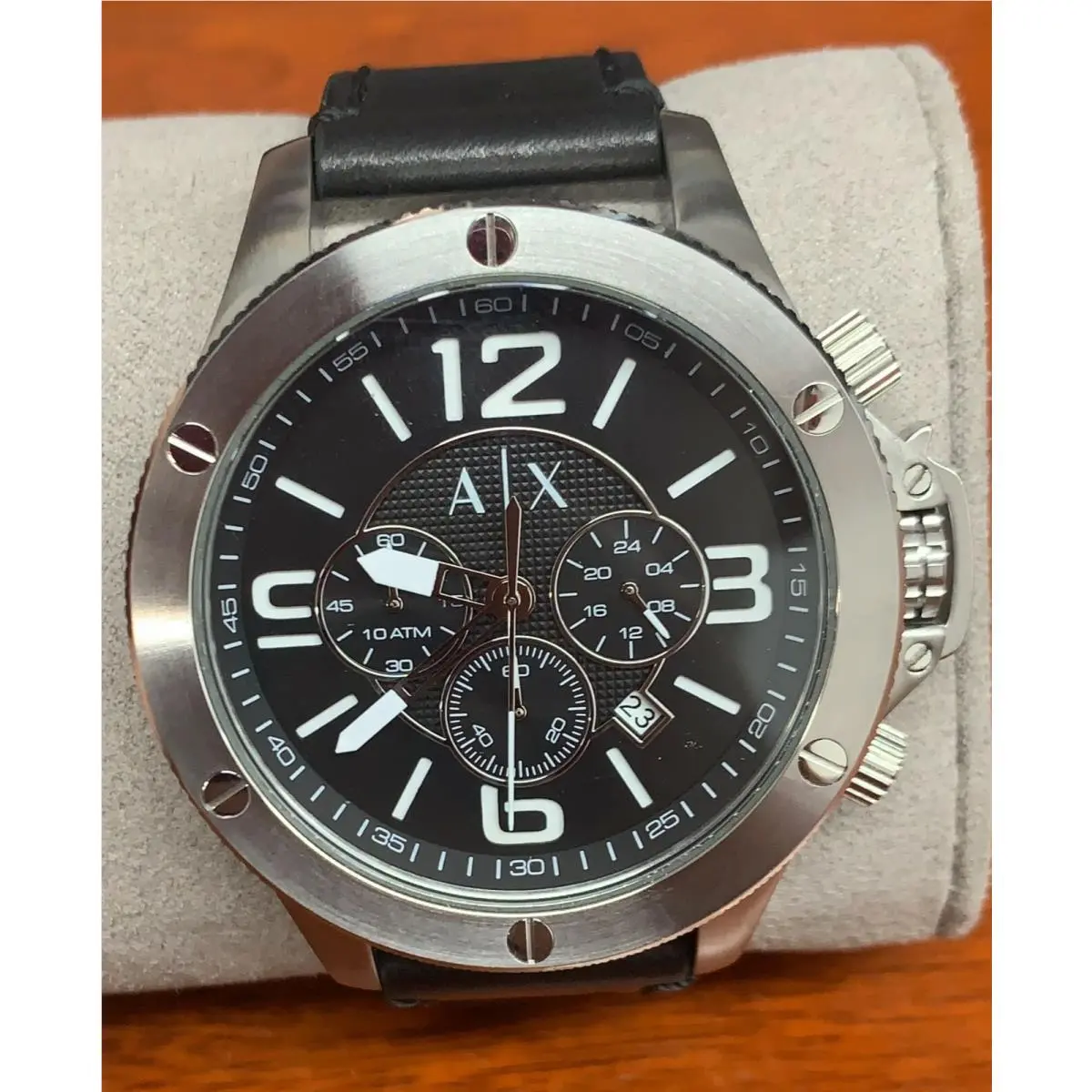Armani Exchange Chronograph Black Leather Strap Watch AX1506