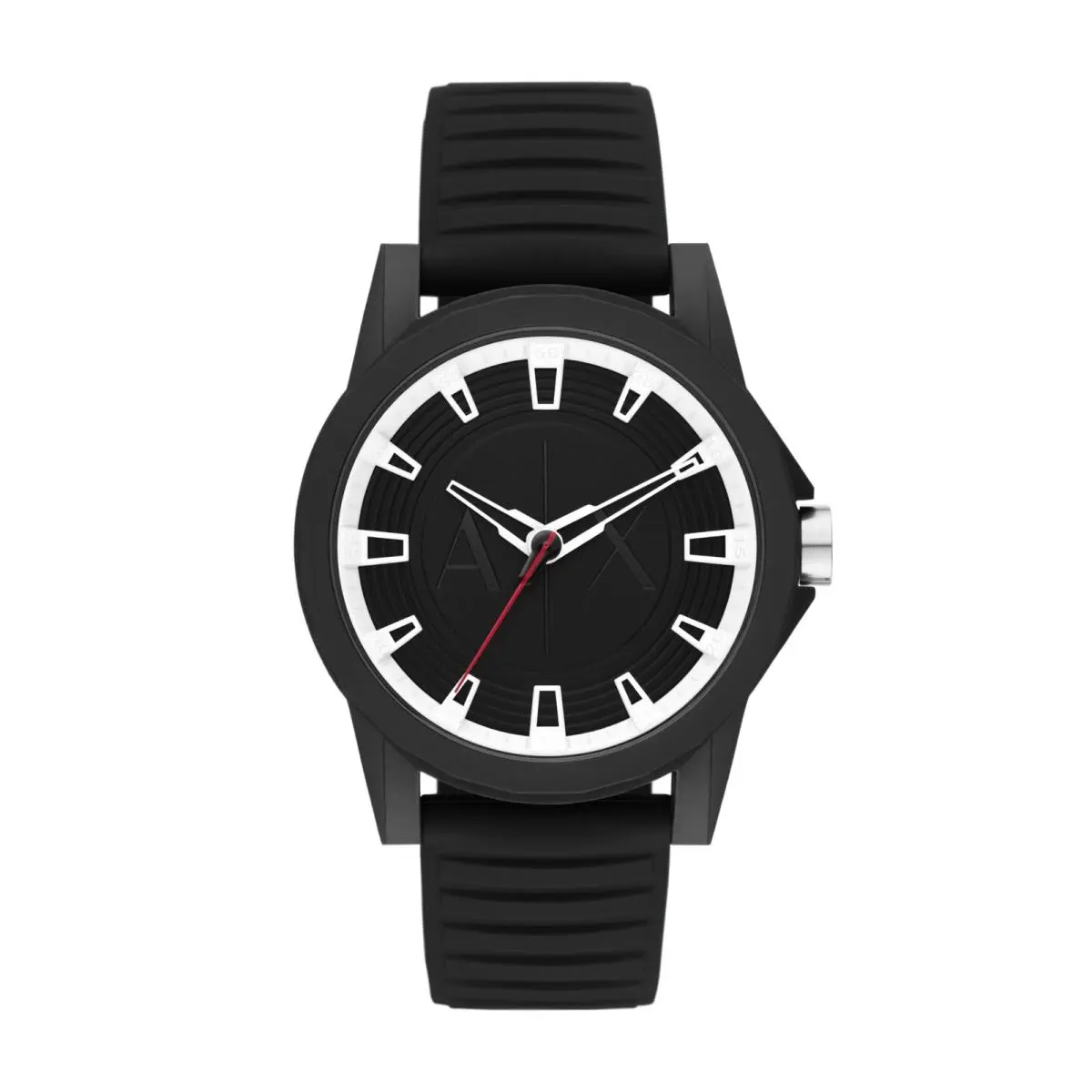 A X  Three-hand Black Silicone 44MM Black/white by Armani Exchange
