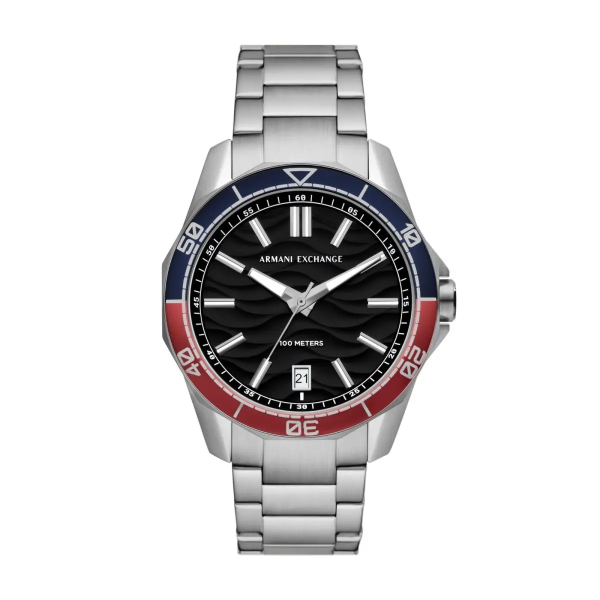A｜x Men`s Three-hand Date Silver-tone Silver/red/blue by Armani Exchange