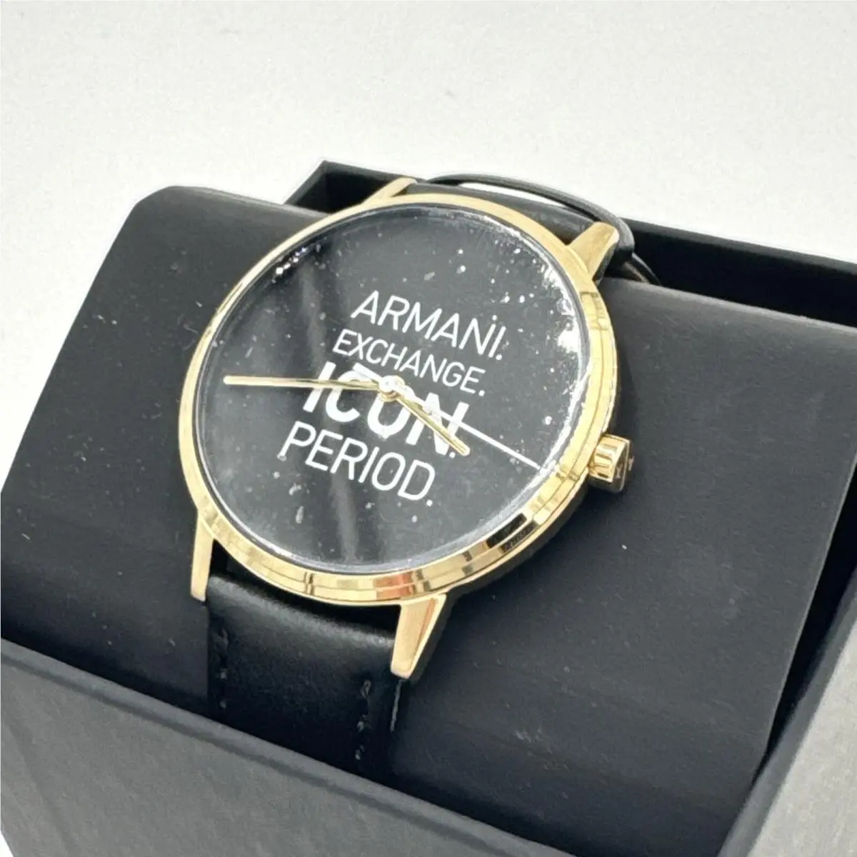 Cayde Icon Gold Black Leather Men`s AX2741 Watch by Armani Exchange