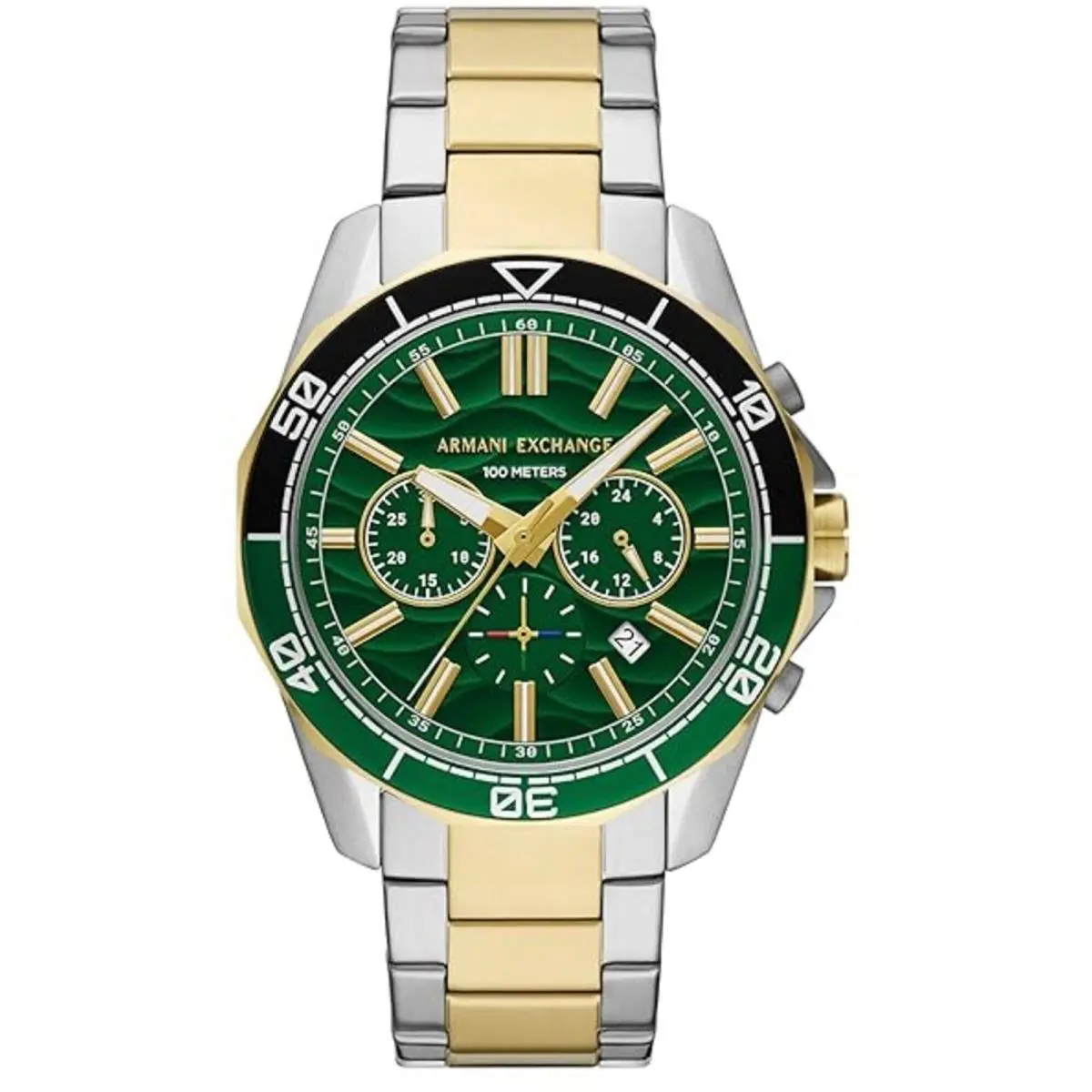 Armani Exchange Men`s Watch Spencer Chrono Green Dial Two Tone Bracelet AX1966