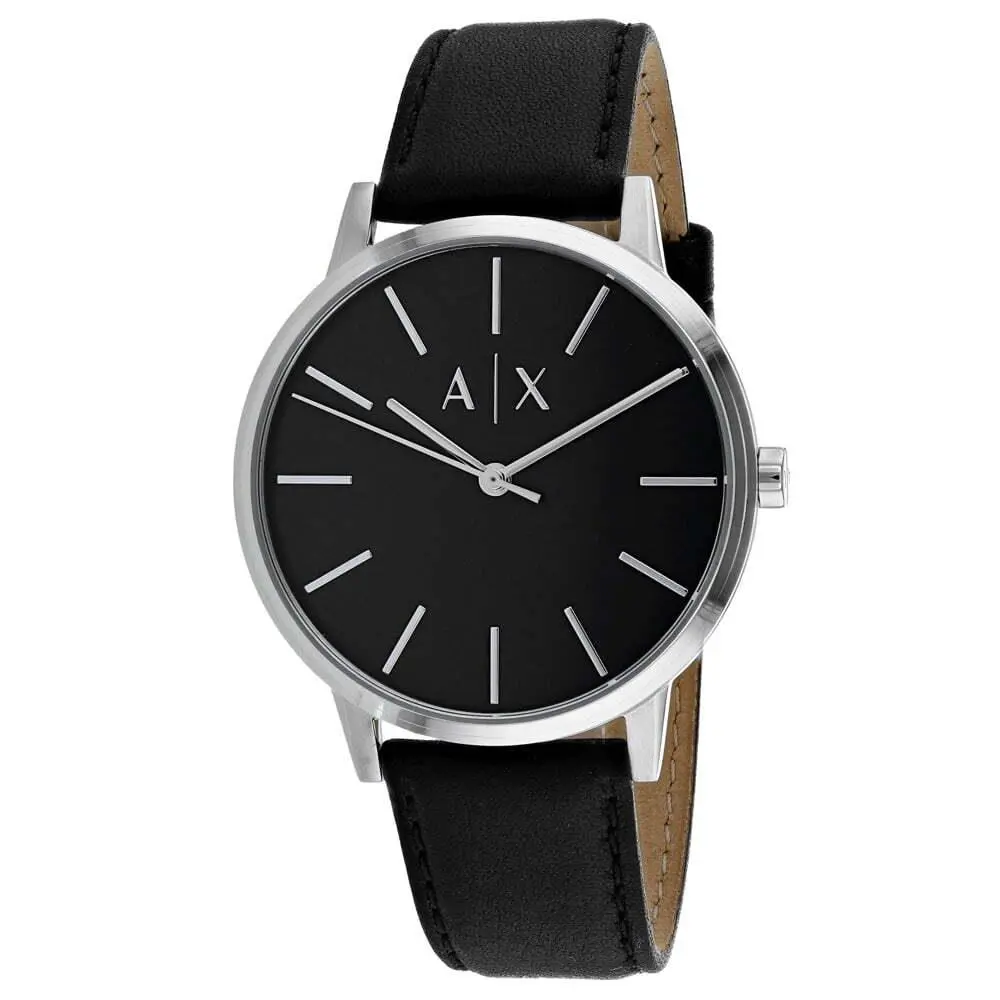 Armani Exchange Men`s AX2703 Classic Black Dial Black Leather Band Quartz Watch - Black, Quartz