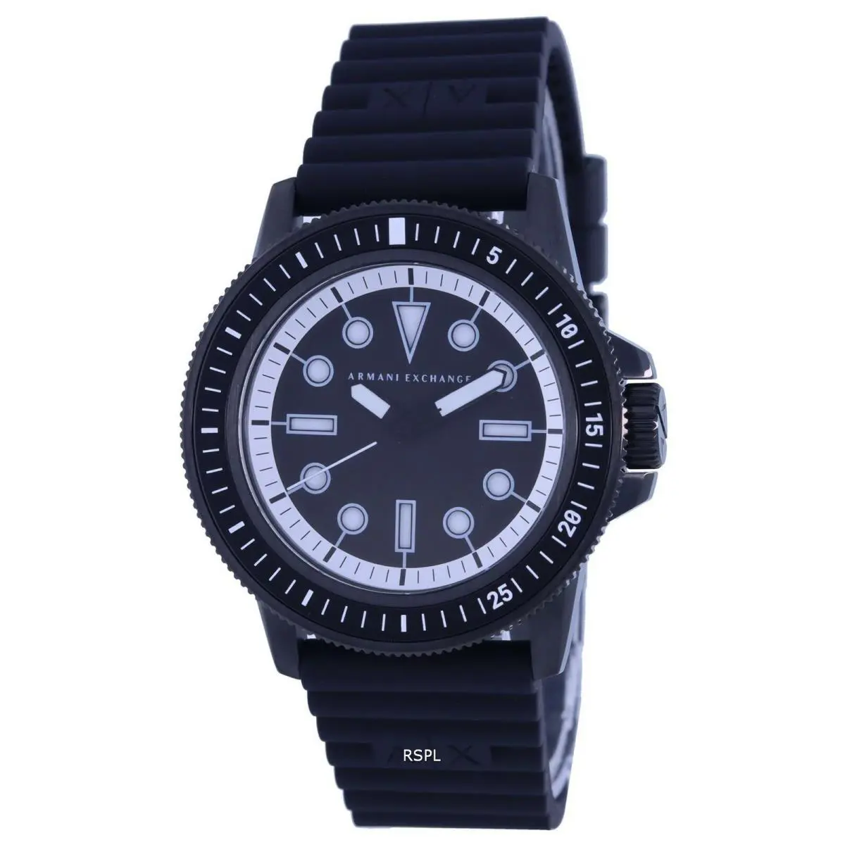Armani Exchange Leonardo Silicon Strap Quartz AX1852 Men`s Watch Black - Dial: Black, Band: Black