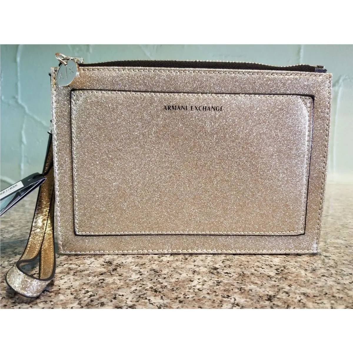 Armani Exchange Evening Gold Sparkly Pouch Wristlet
