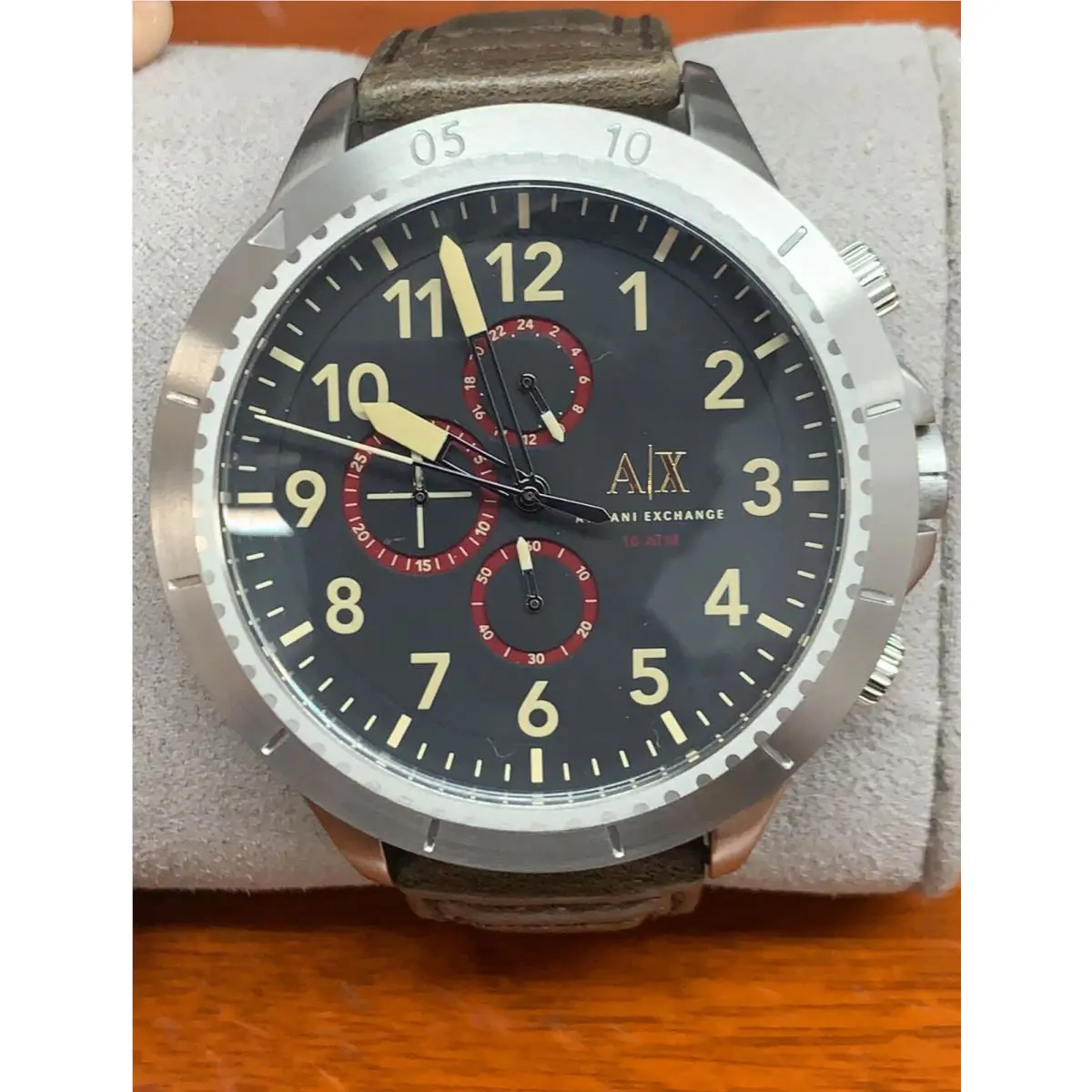 Armani Exchange AX1755 Romulous Black Dial Leather Strap Chronograph Men`s Watch