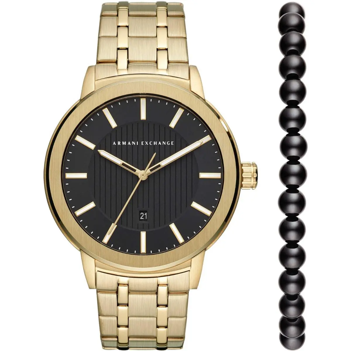 Black Dial Gold Mens Watch Bracelet Boxed Gift Set AX7108 by Armani Exchange