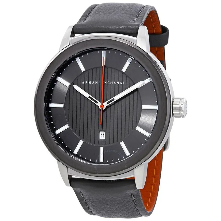 Armani Exchange AX1462 Men`s 46mm Grey Dial Leather Bracelet Quartz Watch