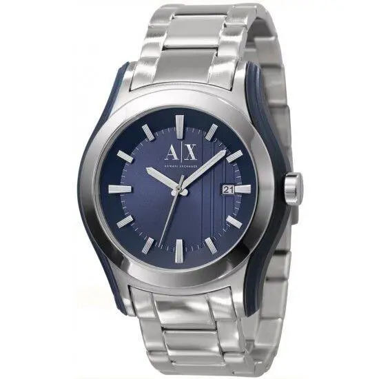 Armani Exchange Silver Tone Stainless Steel Blue Men WATCH-AX2074-NEW