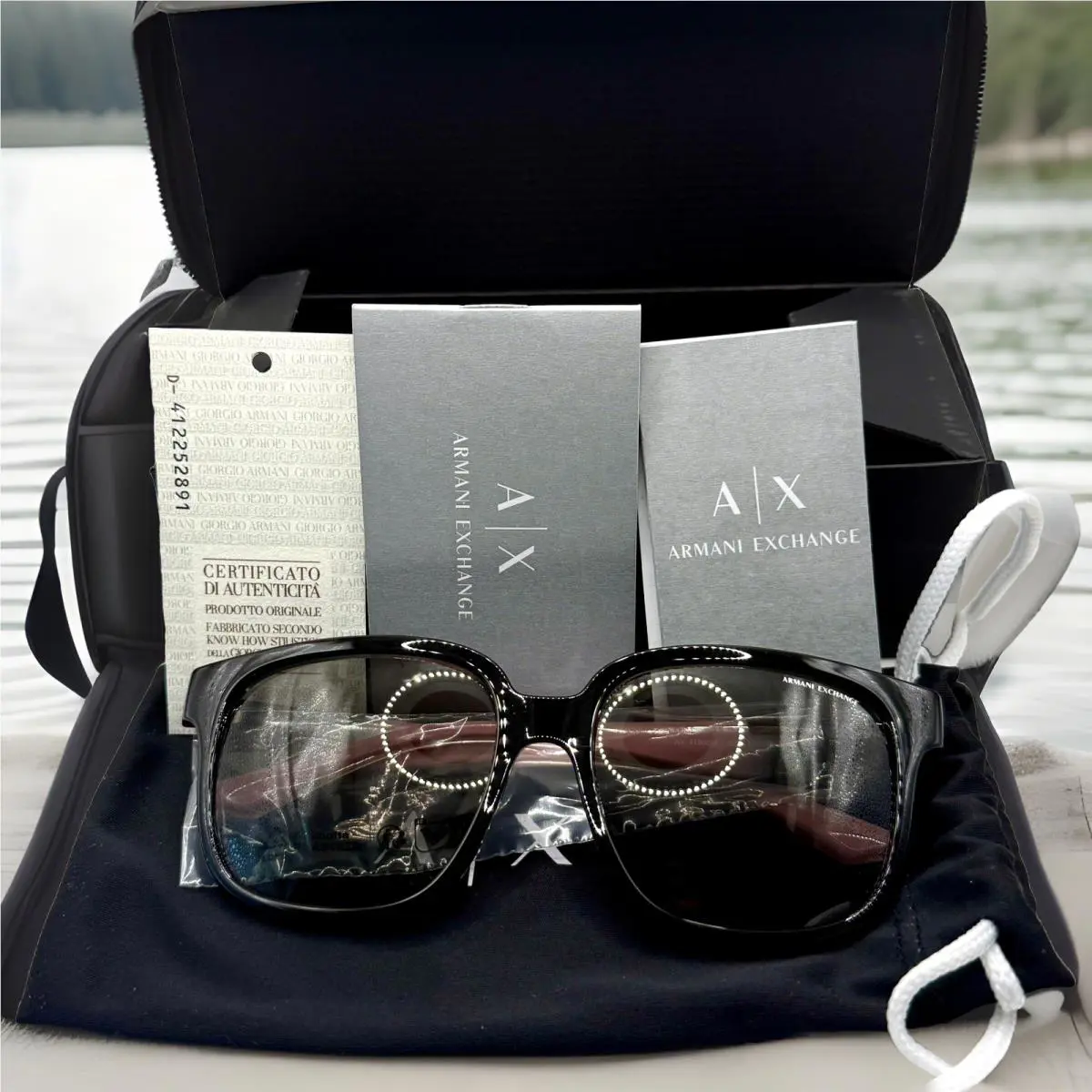 Armani Exchange Women’s Universal Fit Square Sunglasses Black Frame Gray Lenses