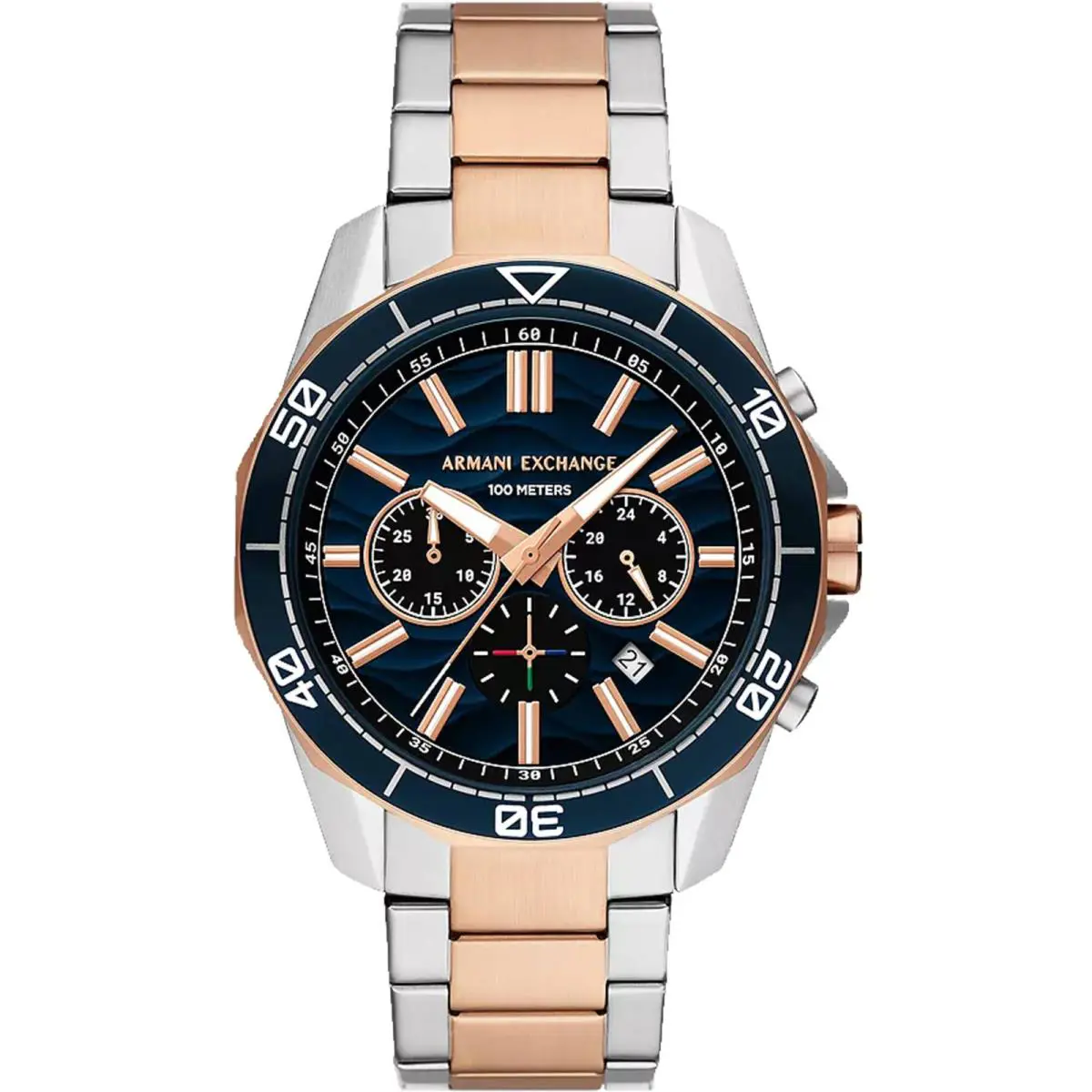 Armani Exchange Men`s Watch Spencer Quartz Black Dial Two Tone Bracelet AX1965