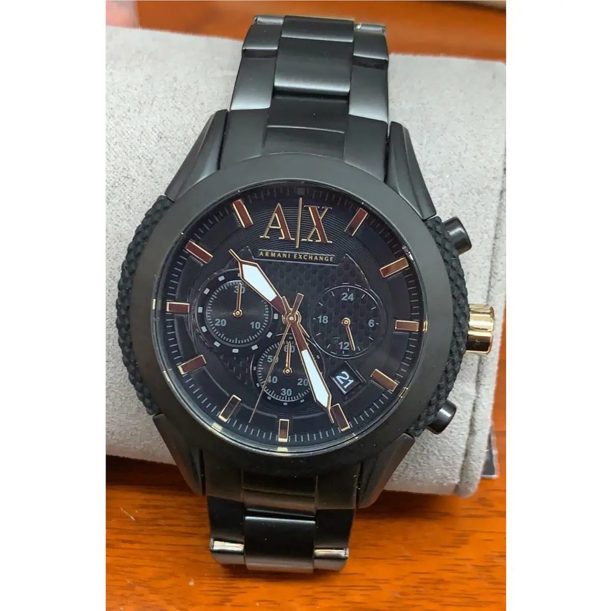 Armani Exchange Chrono Black Dial Black IP Stainless Steel Mens Watch AX1223