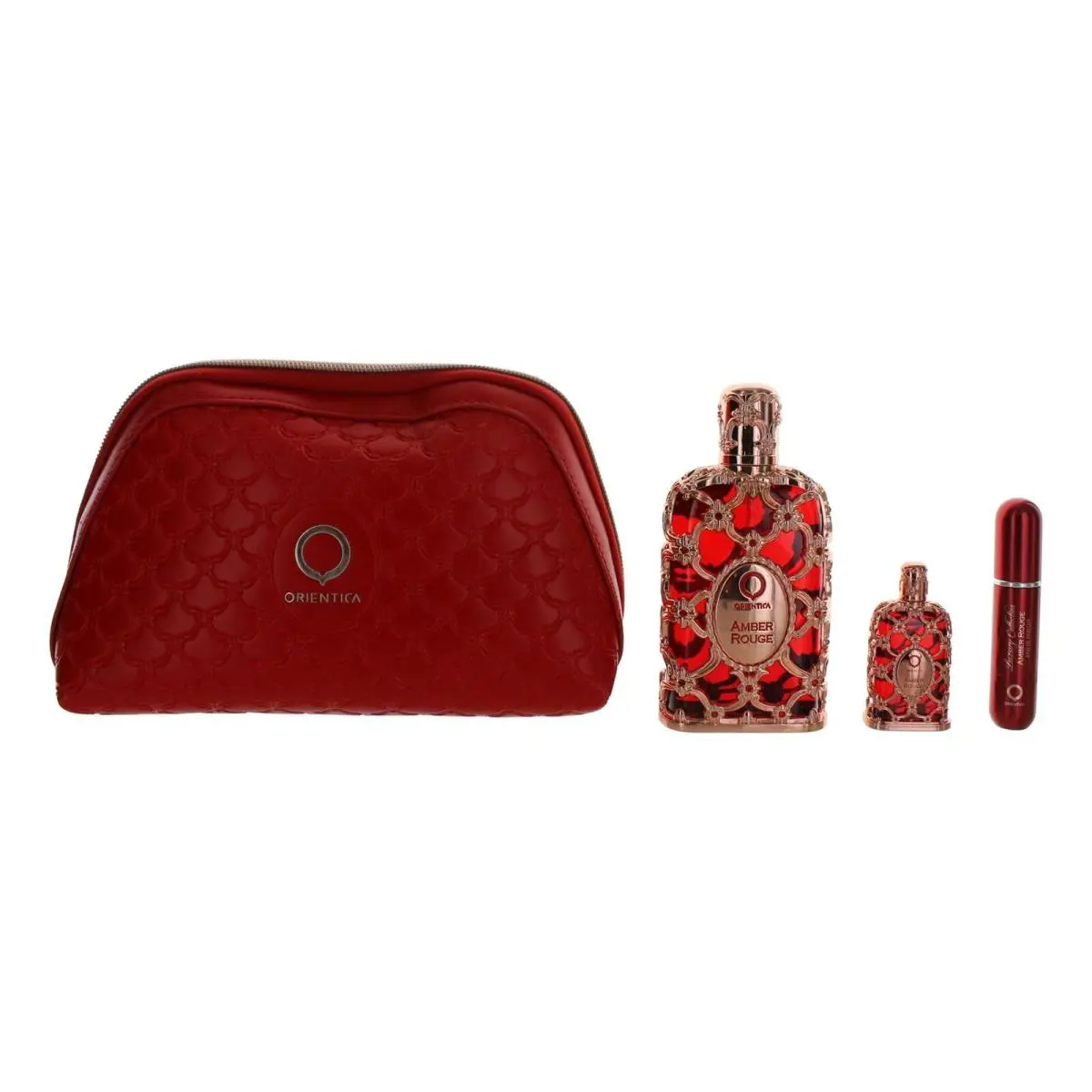 Amber Rouge by Orientica 4 Piece Get Set Contains 2.7oz Edp Spray + 0.25oz E