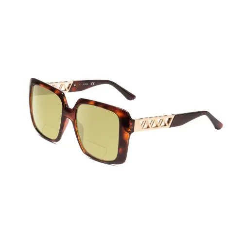 GU7689 Ladies Polarized Bifocal Sunglasses Tortoise Havana Brown Gold 55mm Yellow by Guess