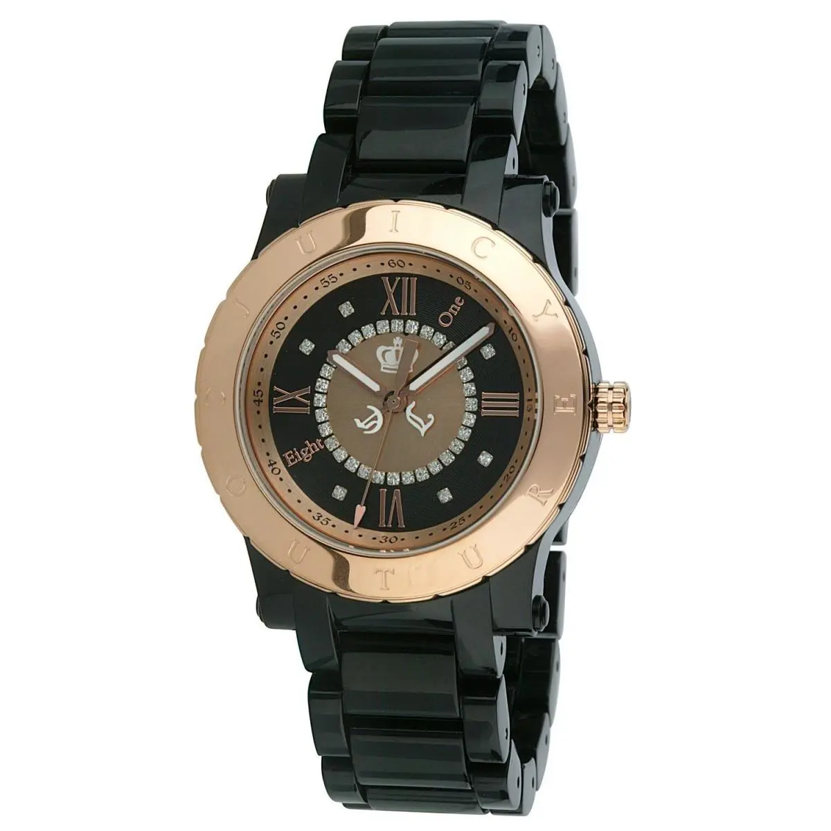 New-juicy Couture Hrh Acrylic Black White+rose Gold+roman Numerals+crystals+box BLACK 1900847 by Juicy Couture