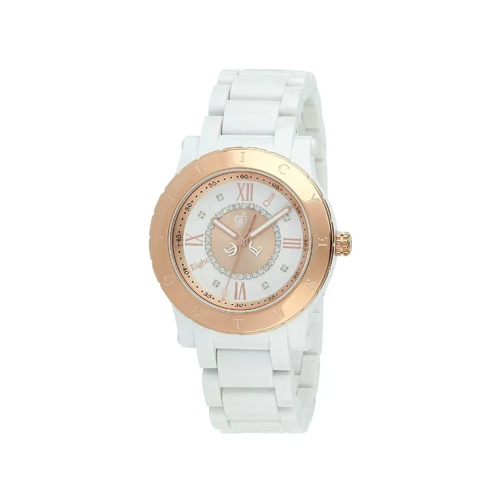 New-juicy Couture Hrh Acrylic Black White+rose Gold+roman Numerals+crystals+box WHITE 1900844 by Juicy Couture