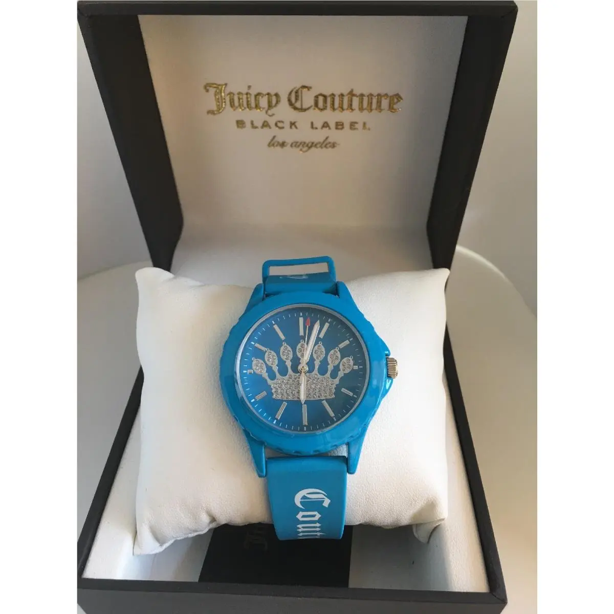 Juicy Couture Black Label Womens Glitter Crown Silicone Blue Watch JC/1001BL