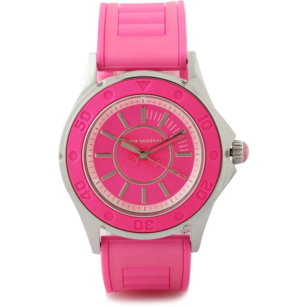 Rich Girl Pink Neon Silicone Rubber Strap Silver Runway Watch by Juicy Couture