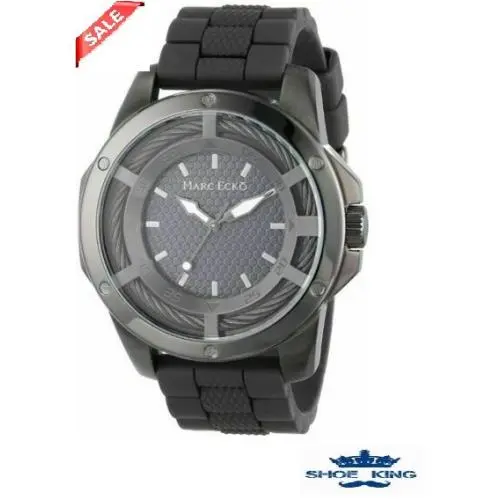 Marc Ecko Mens Theshock Black IP Stainles Steel Bolt Cablecase Silicone E12537G1