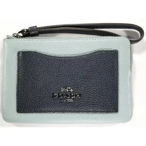 F58035 F73061 F75594 F73399 Signature Pvc/leather Corner Zip Wristlet F73061 Colorblock (Seafoam Multi) by Coach