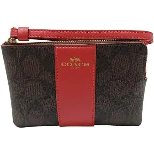 F58035 F73061 F75594 F73399 Signature Pvc/leather Corner Zip Wristlet F58035 Brown /True Red by Coach