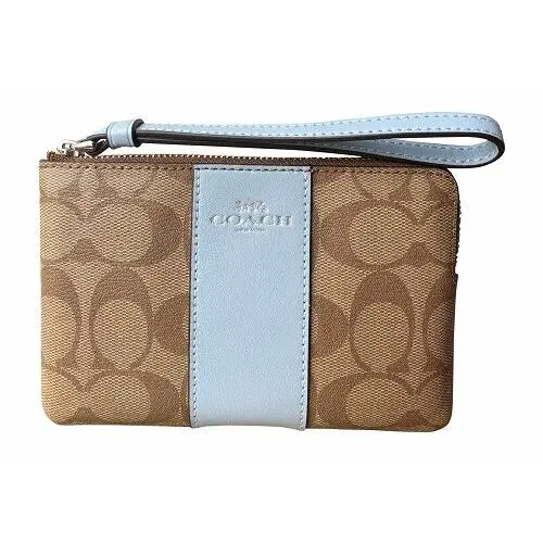 F58035 F73061 F75594 F73399 Signature Pvc/leather Corner Zip Wristlet F58035 Khaki/Cornflower by Coach