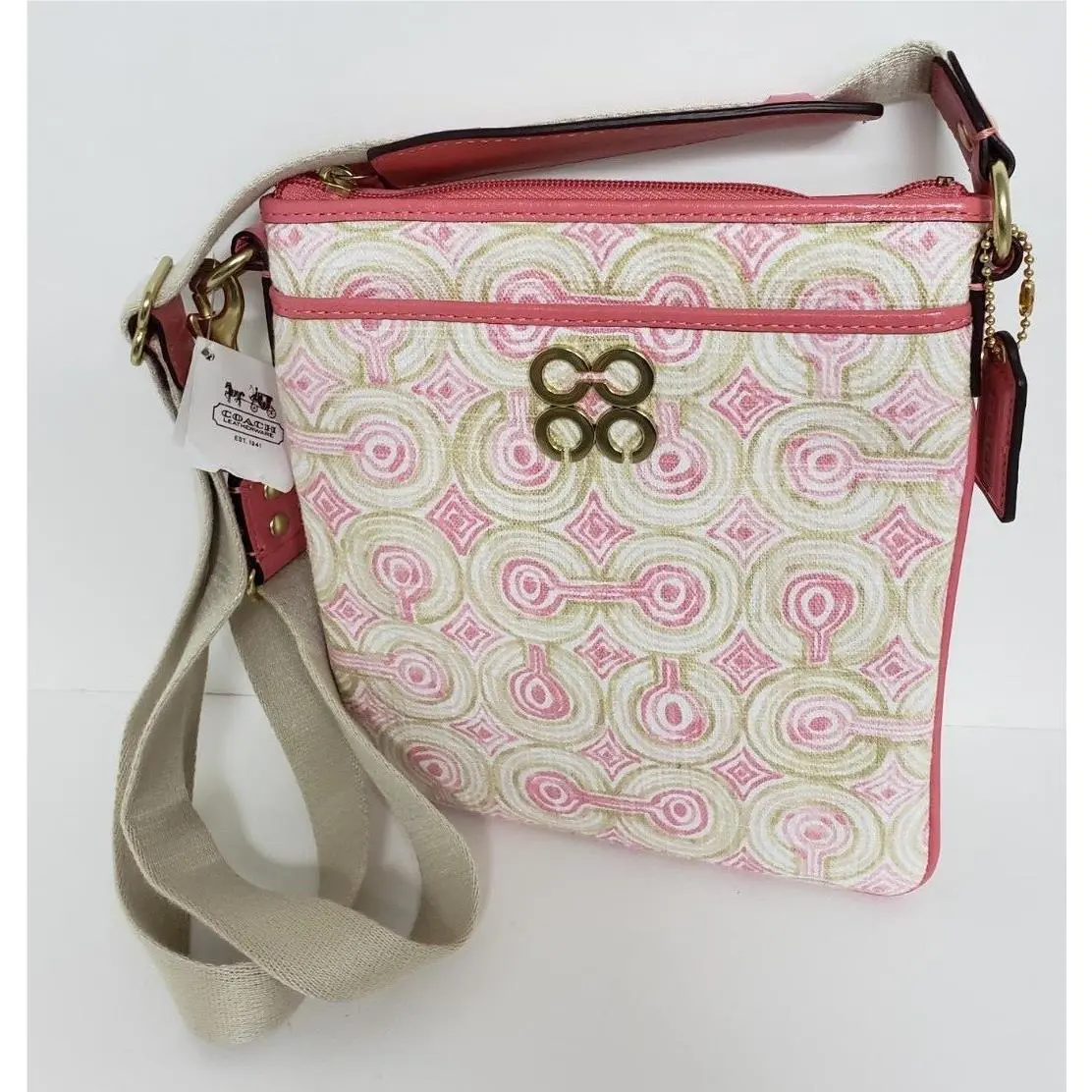 Audrey Op Art Swirl Crossbody Wallet Wristlet Blue Pink Brown Pink Khaki Multi Crossbody by Coach