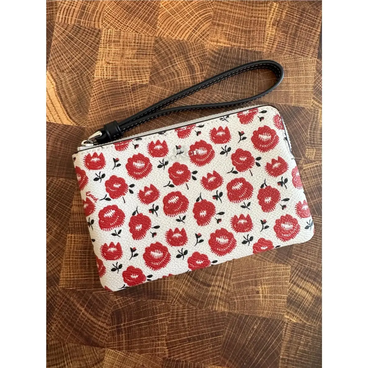 Corner Zip Wristlet In Floral Print CBP21 CHALK BLACK MULTI by Coach