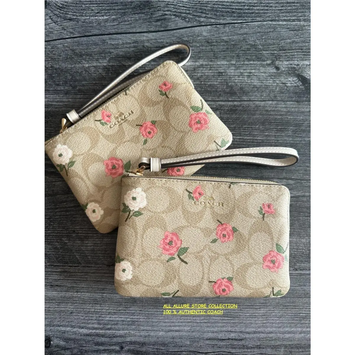 Corner Zip Wristlet In Floral Print LIGHT KHAKI CHALK MULTI CR973 by Coach