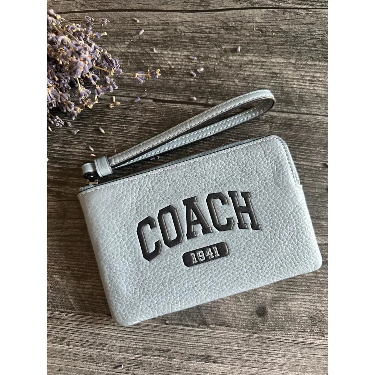 Corner Zip Wristlet with Varsity CR393 cornflower by Coach