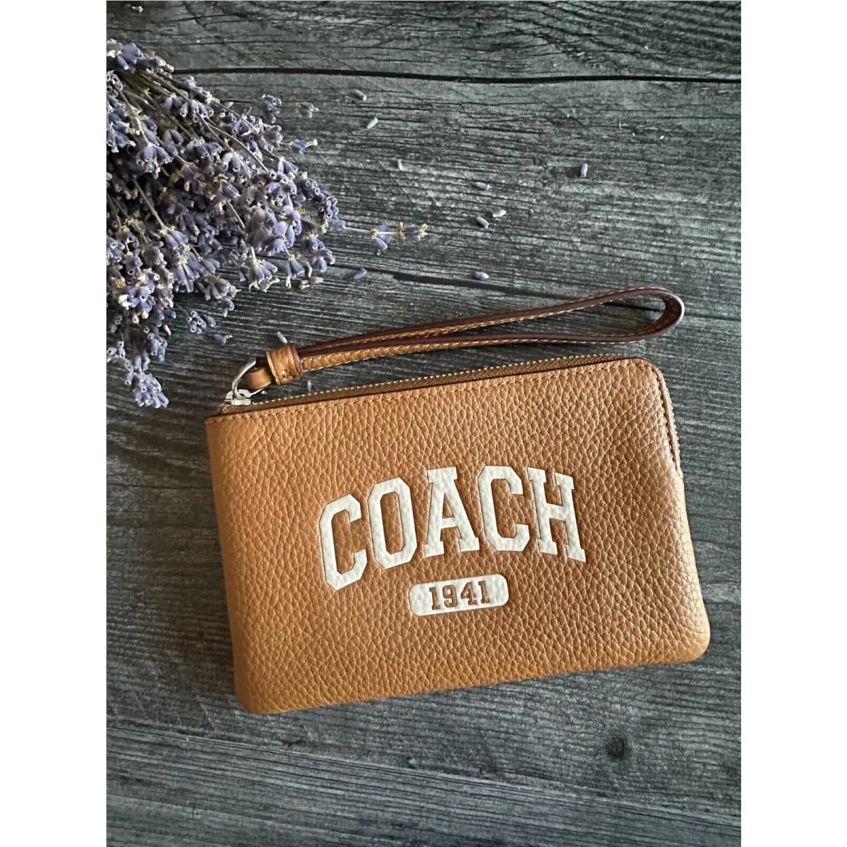 Corner Zip Wristlet with Varsity CR393 Light Saddle by Coach