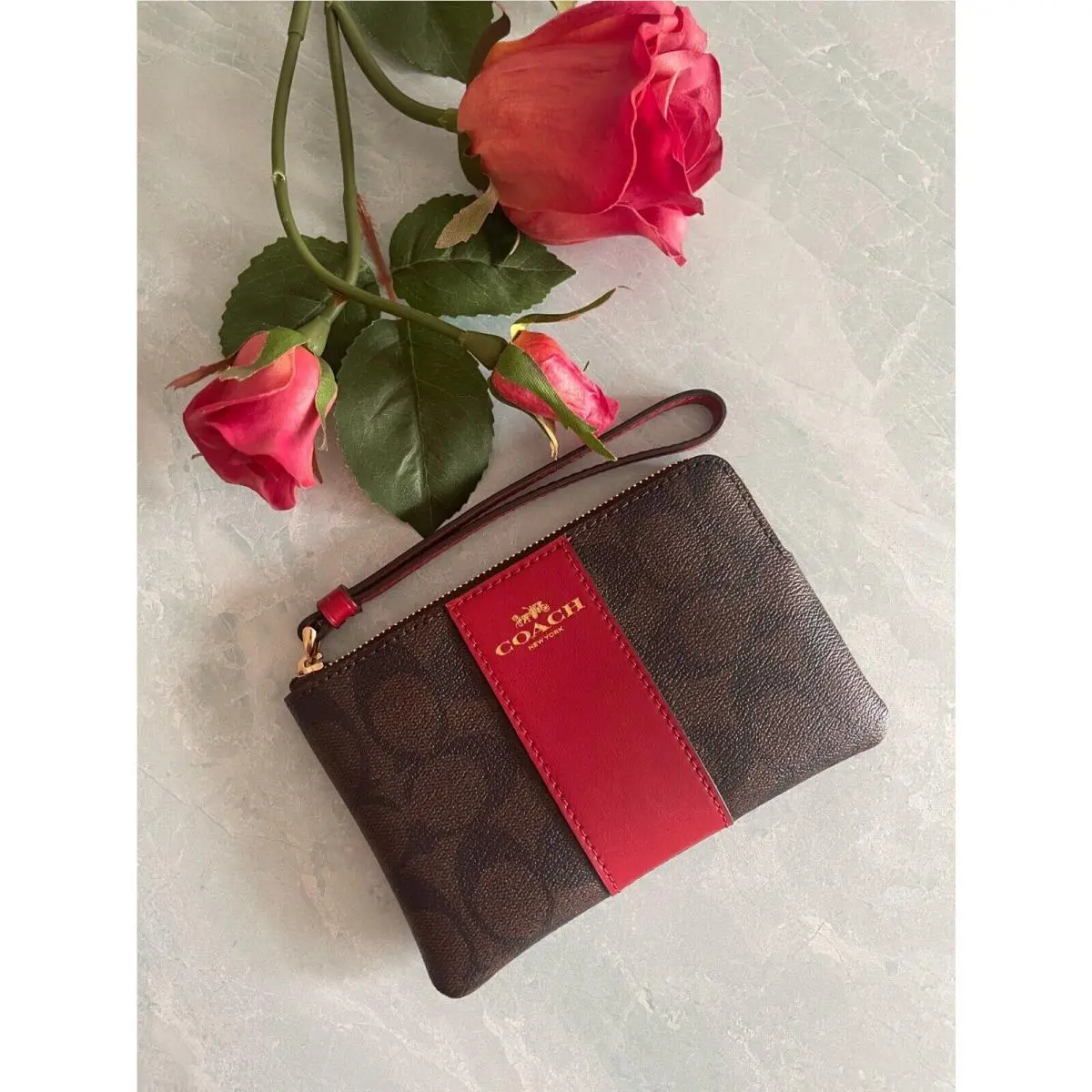 Corner Zip Wristlet In Canvas Leather Signature Multi Pick One BROWN 1941 RED 58035 by Coach