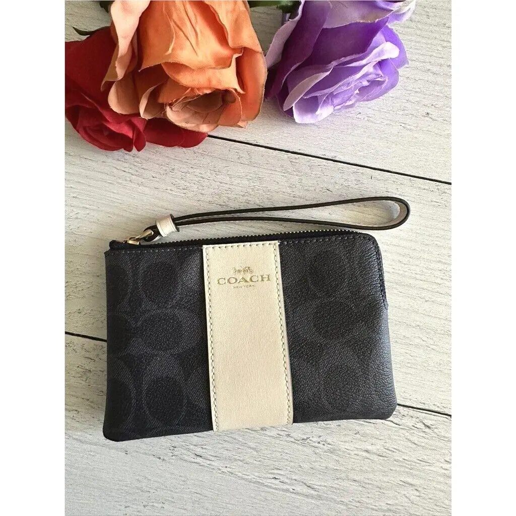 Corner Zip Wristlet In Canvas Leather Signature Multi Pick One Denim multi 58035 by Coach