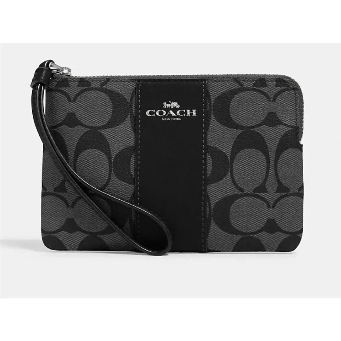 Corner Zip Wristlet In Canvas Leather Signature Multi Pick One Graphite/Black 58035 by Coach