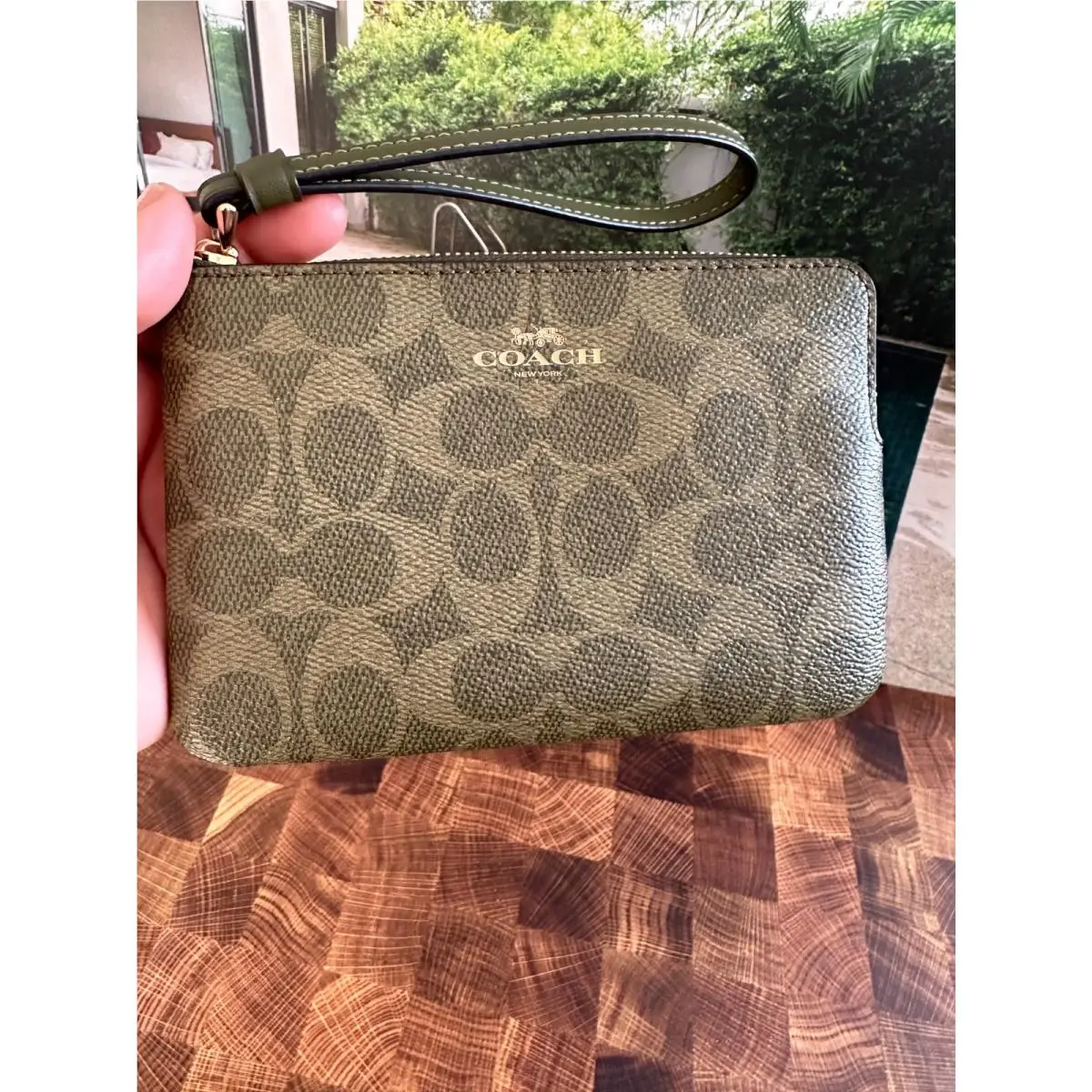 Corner Zip Wristlet In Canvas Leather Signature Multi Pick One CAQ75 OLIVE by Coach