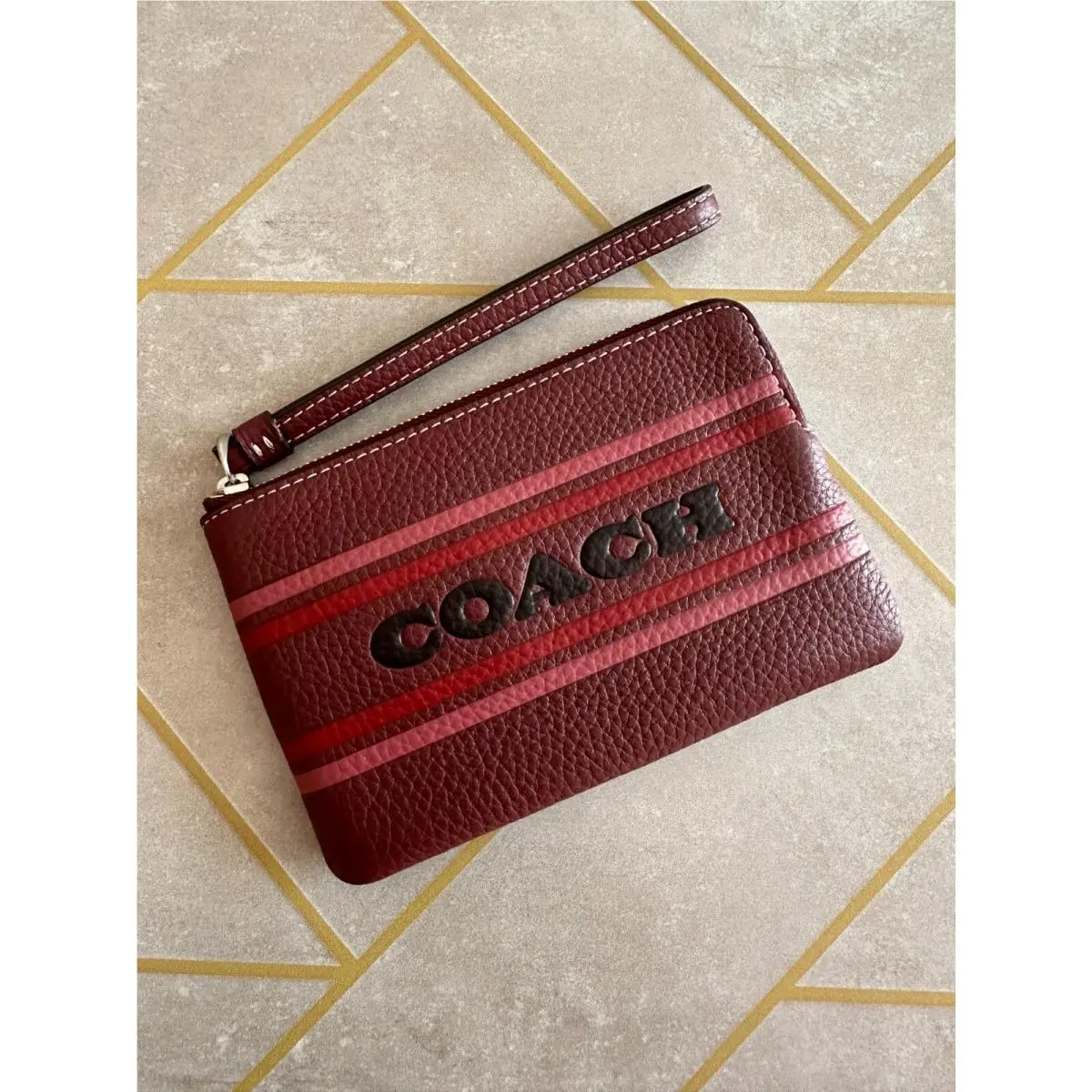 Corner Zip Wristlet In Canvas Leather Signature Multi Pick One CH311 WINE MULTI by Coach