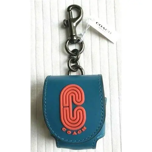 Wireless Earbud Case Bag Charm W/coach Patch:nwt Blue Jay Aegean Red by Coach