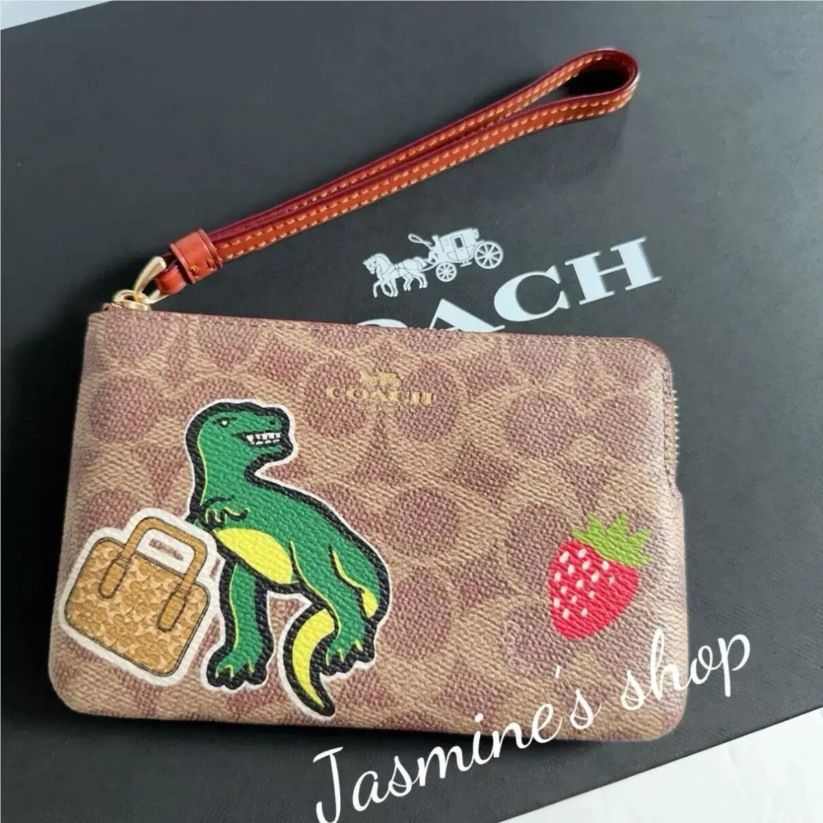 Leather Corner Zip Wristlet in Signature cr813/CN755/CZ452 CW856/sticker/tan multi by Coach