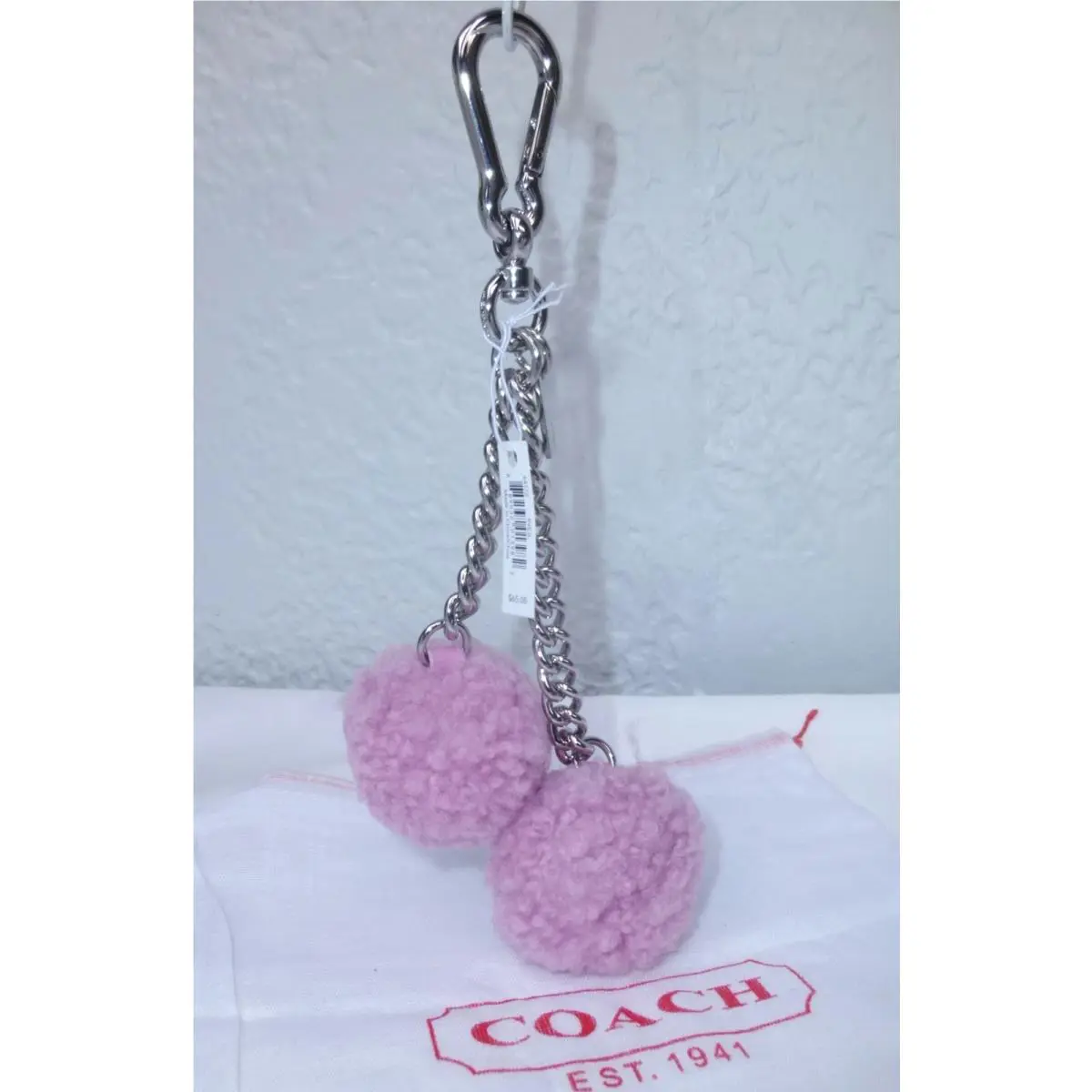 Shearling Pom Pom Bag Charm Key Chains 64172 + Dust Bag Marshmallow (light Pink) by Coach