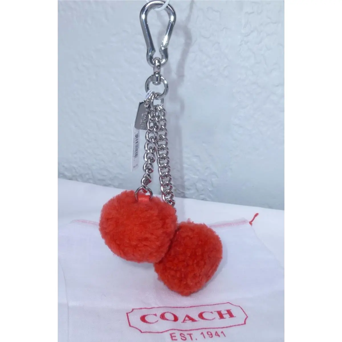 Shearling Pom Pom Bag Charm Key Chains 64172 + Dust Bag Orange by Coach