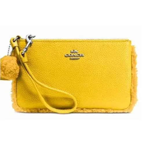 64765 Shearling Corner Zip Wristlet Wallet Banana Silver by Coach