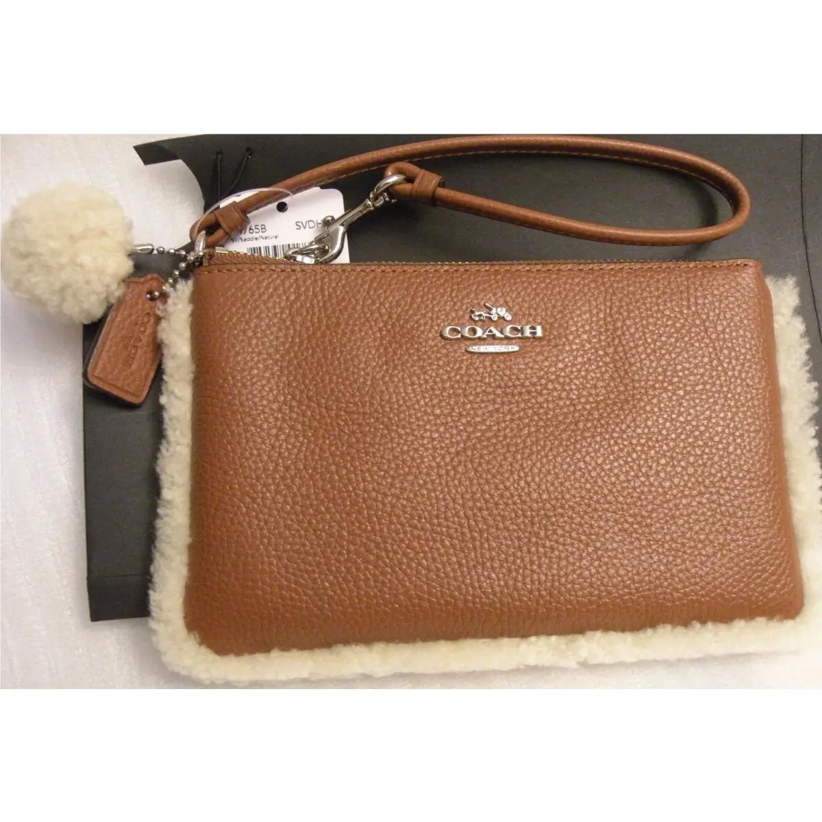 64765 Shearling Corner Zip Wristlet Wallet Saddle Silver by Coach
