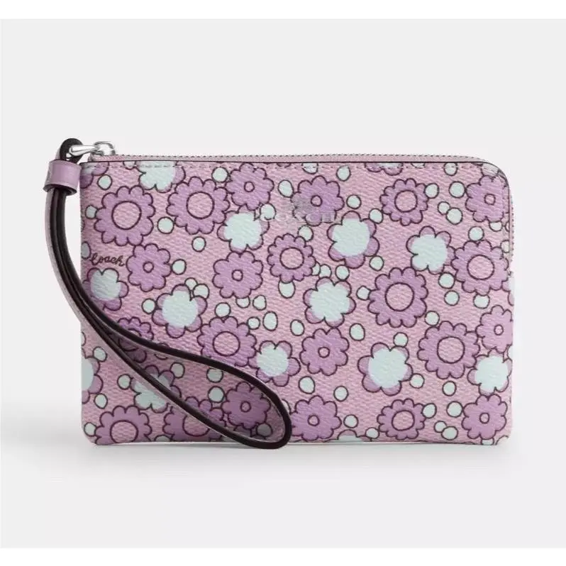 Women`s Small Corner Zip Wristlet Pouch Wallet Purse Floral Print - Lily Multi - CBP28 by Coach