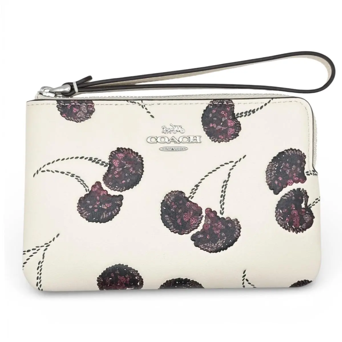 Women`s Small Corner Zip Wristlet Pouch Wallet Purse Cherry Print - Chalk Multi - CDF05 by Coach