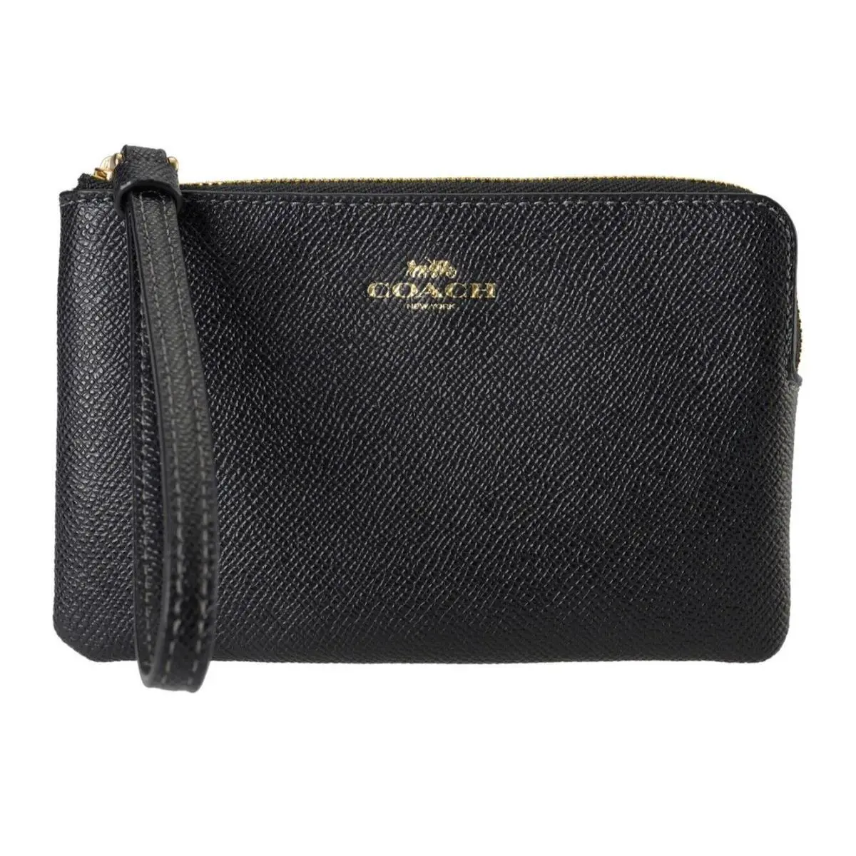 Women`s Small Corner Zip Wristlet Pouch Wallet Purse Crossgrain Leather - Black - CV396 by Coach